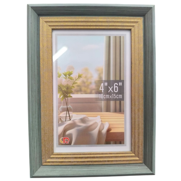 Porta Retrato Vintage Moldura Dupla Verde e Dourado 10x15cm
