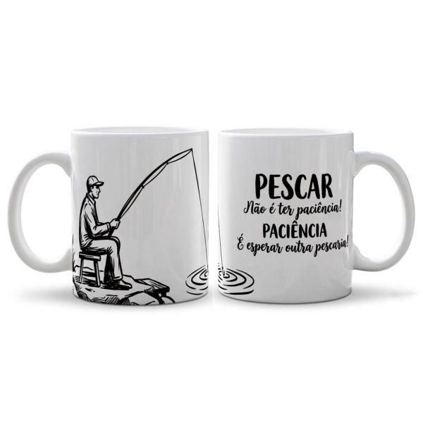 Caneca Copo Xícara Cerâmica Pescador Pesca Pescaria