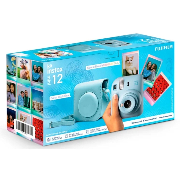 Kit Camera Instax Mini 12 com 10 fotos e Bolsa Exclusiva - Azul