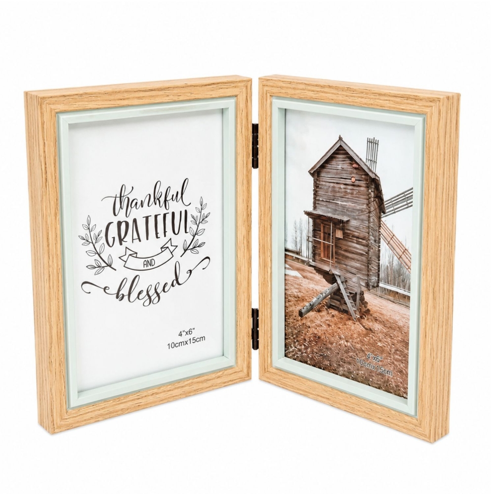 Porta Retrato Duplo Articulado Pinus madeira natural MDF - Porta Retrato Duplo Articulado Pinus madeira natural MDF VERDE CLARO