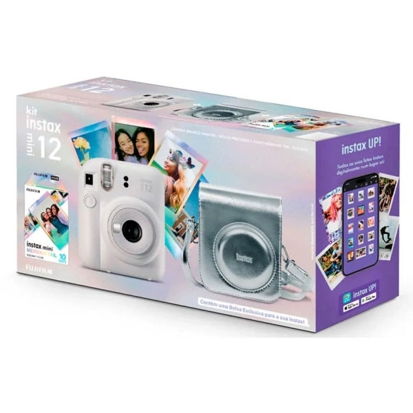 Kit Camera Instax Mini 12 com 10 fotos e Bolsa Exclusiva - Branco