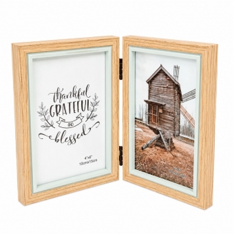 Porta Retrato Duplo Articulado Pinus madeira natural MDF