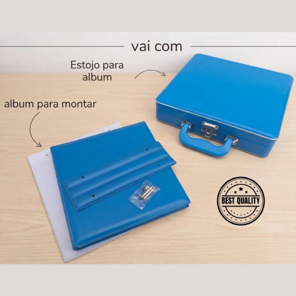 Estojo com Álbum 15x21 ou 20x25 Azul Montável Linha Quality