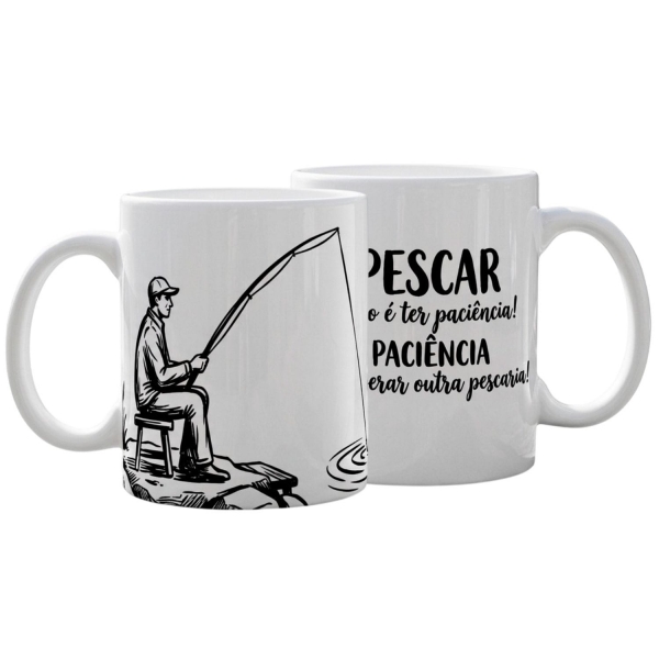 Caneca Copo Xícara Cerâmica Pescador Pesca Pescaria
