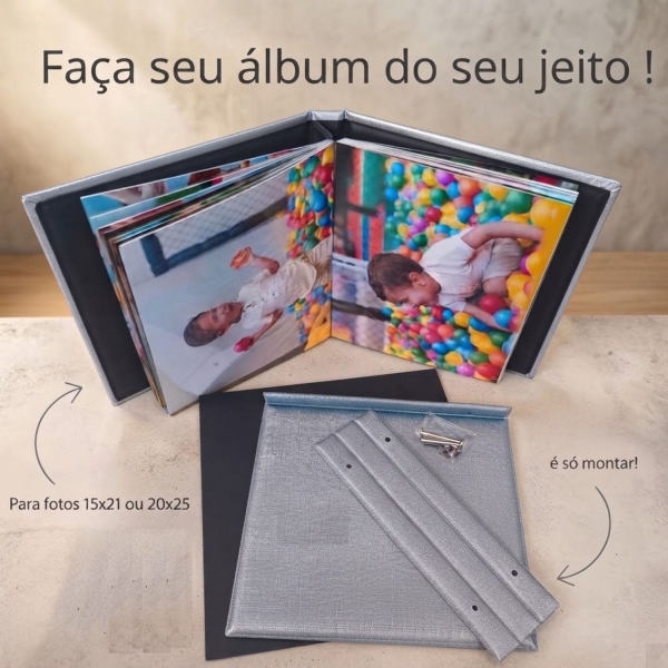 Estojo com Álbum 15x21 ou 20x25 Montável Prata Linha Quality