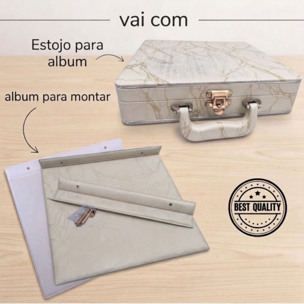 Estojo com Álbum 15x21 ou 20x25 Montável Bege Linha Quality