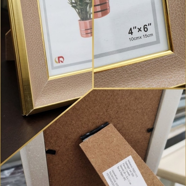 Porta Retrato 10x15 Luxo Dourado Textura Couro Bege
