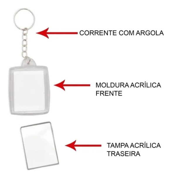 Chaveiro Para Foto 3x4 Acrílico Retangular 10 Unidades