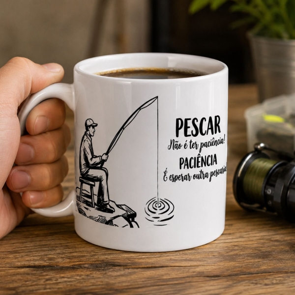 Caneca Copo Xícara Cerâmica Pescador Pesca Pescaria