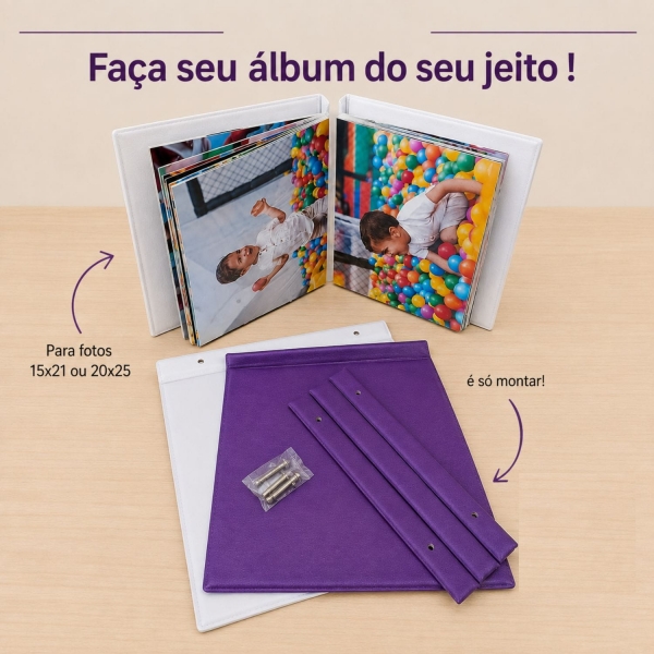 Estojo com Álbum 15x21 ou 20x25 Montável Roxo Linha Quality
