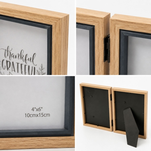 Porta Retrato Duplo Articulado Pinus madeira natural MDF