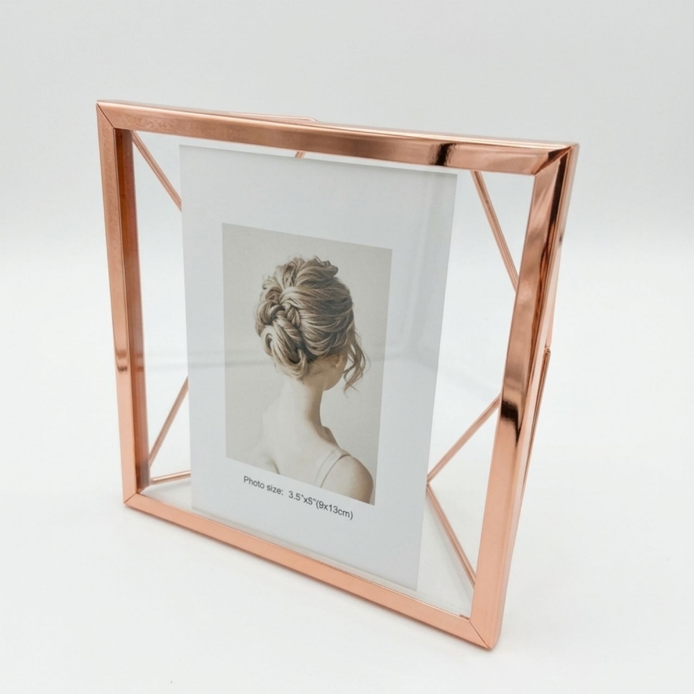 Porta Retrato Aramado Geométrico 15x15 - Rose gold