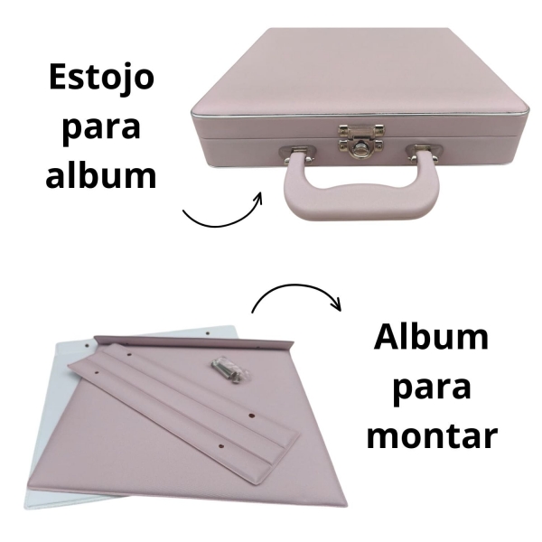 Estojo com Álbum 15x21 ou 20x25 Montável Rosa Linha Quality
