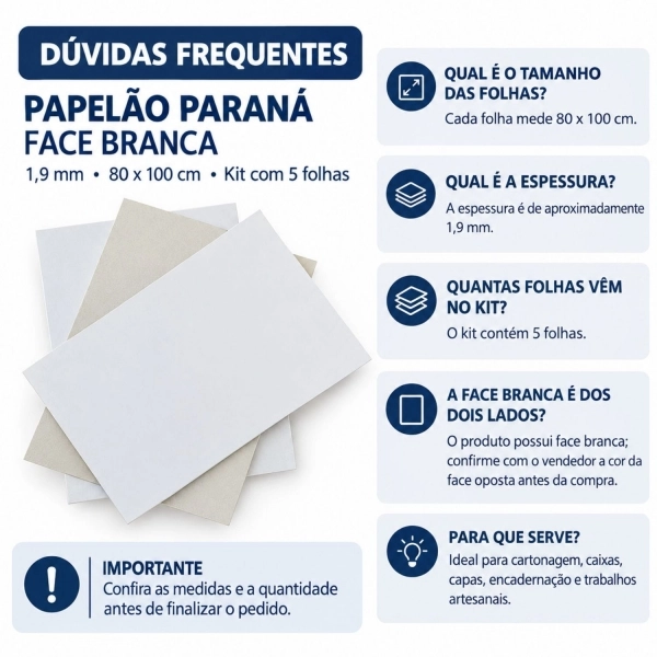 Papelão Parana Face Branca 1.9mm - 80x100cm 5 Folhas