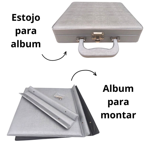 Estojo com Álbum 15x21 ou 20x25 Montável Prata Linha Quality