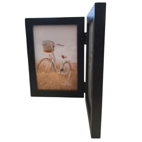 Porta Retrato Duplo Mesa Madeira 2 Fotos 10x15 Decorativo - Preto