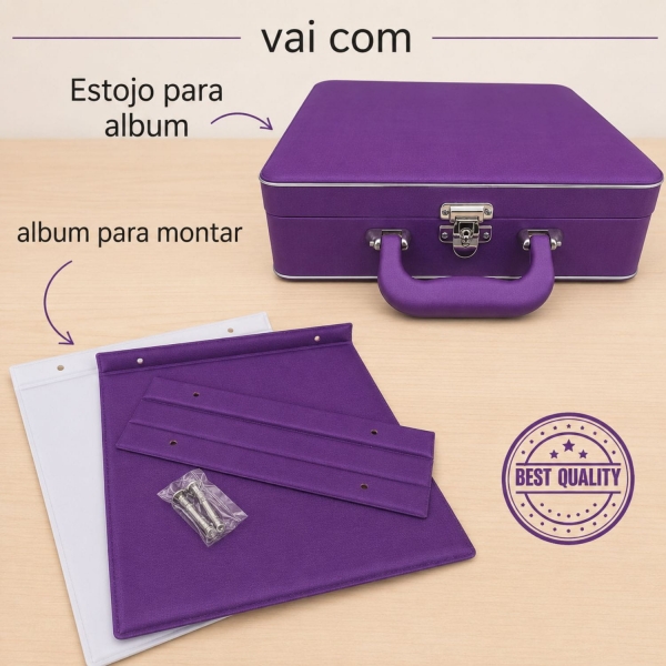 Estojo com Álbum 15x21 ou 20x25 Montável Roxo Linha Quality