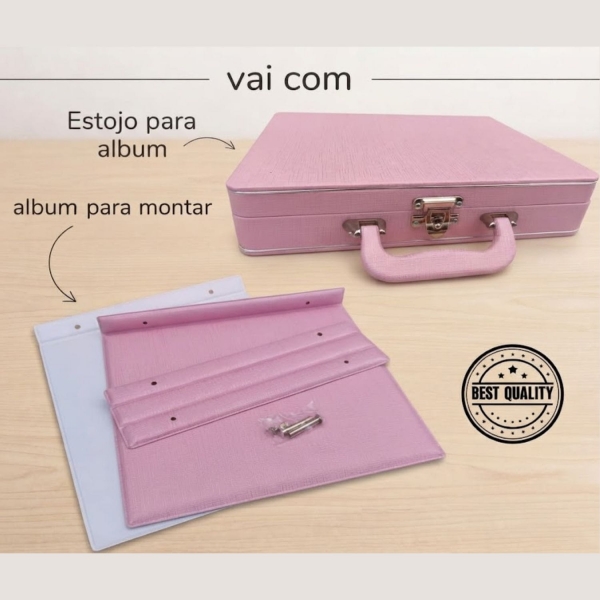 Estojo com Álbum 15x21 ou 20x25 Rosa Montável Linha Quality