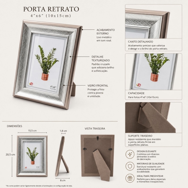 Porta-Retrato de Mesa Gold Elite 10x15 - Bronze com Prata