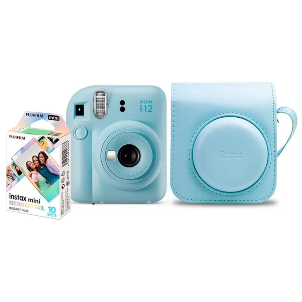 Kit Camera Instax Mini 12 com 10 fotos e Bolsa Exclusiva - Azul