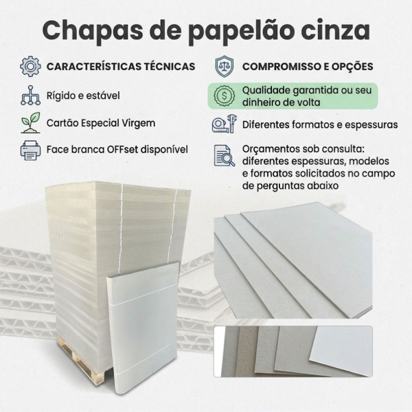 Papelão Cinza Holler 1,9mm 80x100Cm 3 Folhas Chapas