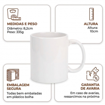 Caneca de Cerâmica Branca Lisa para Sublimação 325ml
