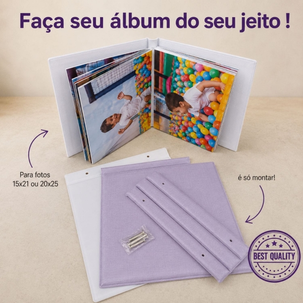 Estojo com Álbum 15x21 ou 20x25 Montável Lilas Linha Quality